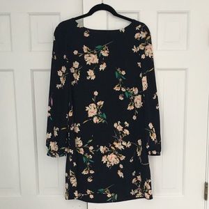 Floral navy shift dress.